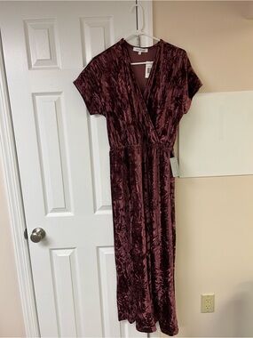 The Vanity Room Burgandy Crushed Velvet Jumpsuit